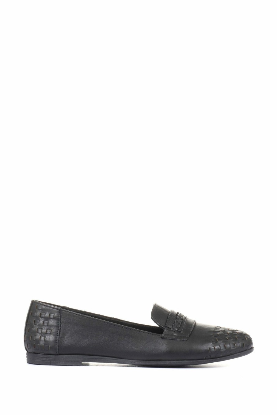 Shoes * | Jones Bootmaker Black Mariah Ladies Woven Leather Loafers