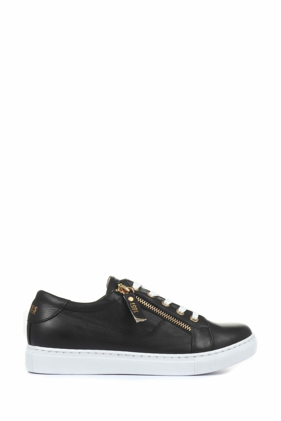 Other * | Jones Bootmaker Black Padova Ladies Leather Lace-Up Trainers