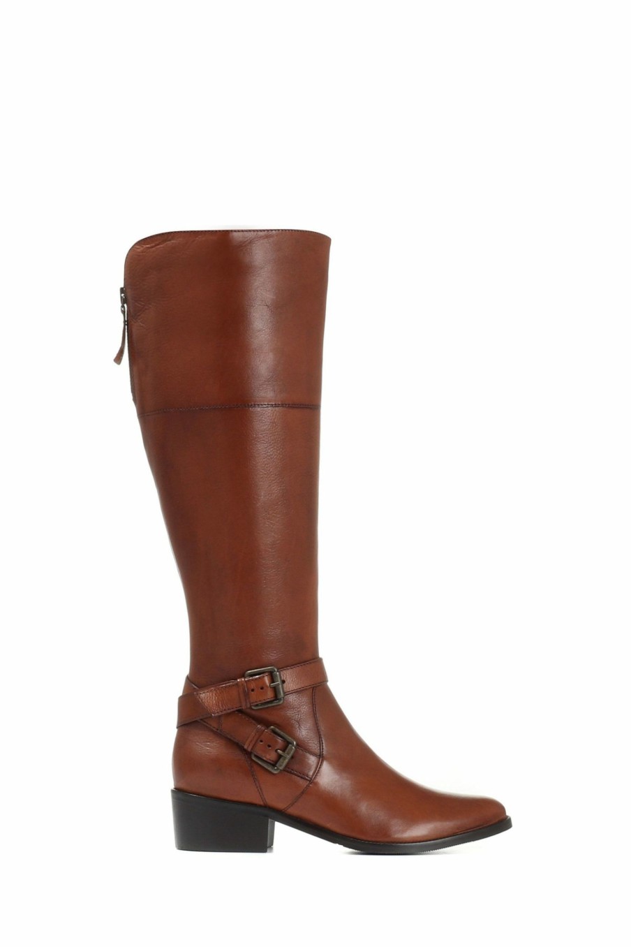 Boots * | Jones Bootmaker Brown Wide Fit Leather Ladies Knee Boots