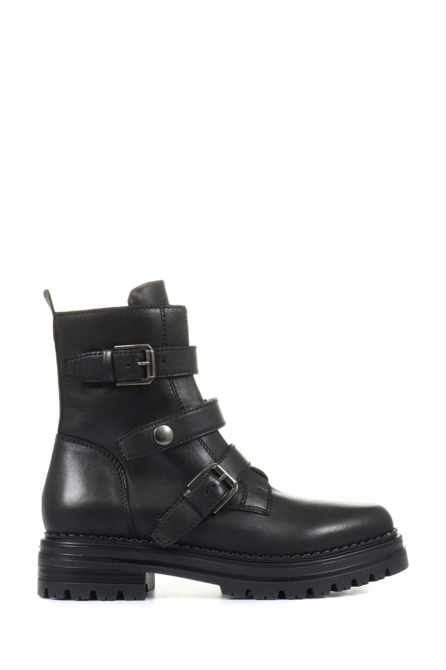 Boots * | Jones Bootmaker Womens Casimira Black Buckle Biker Boots