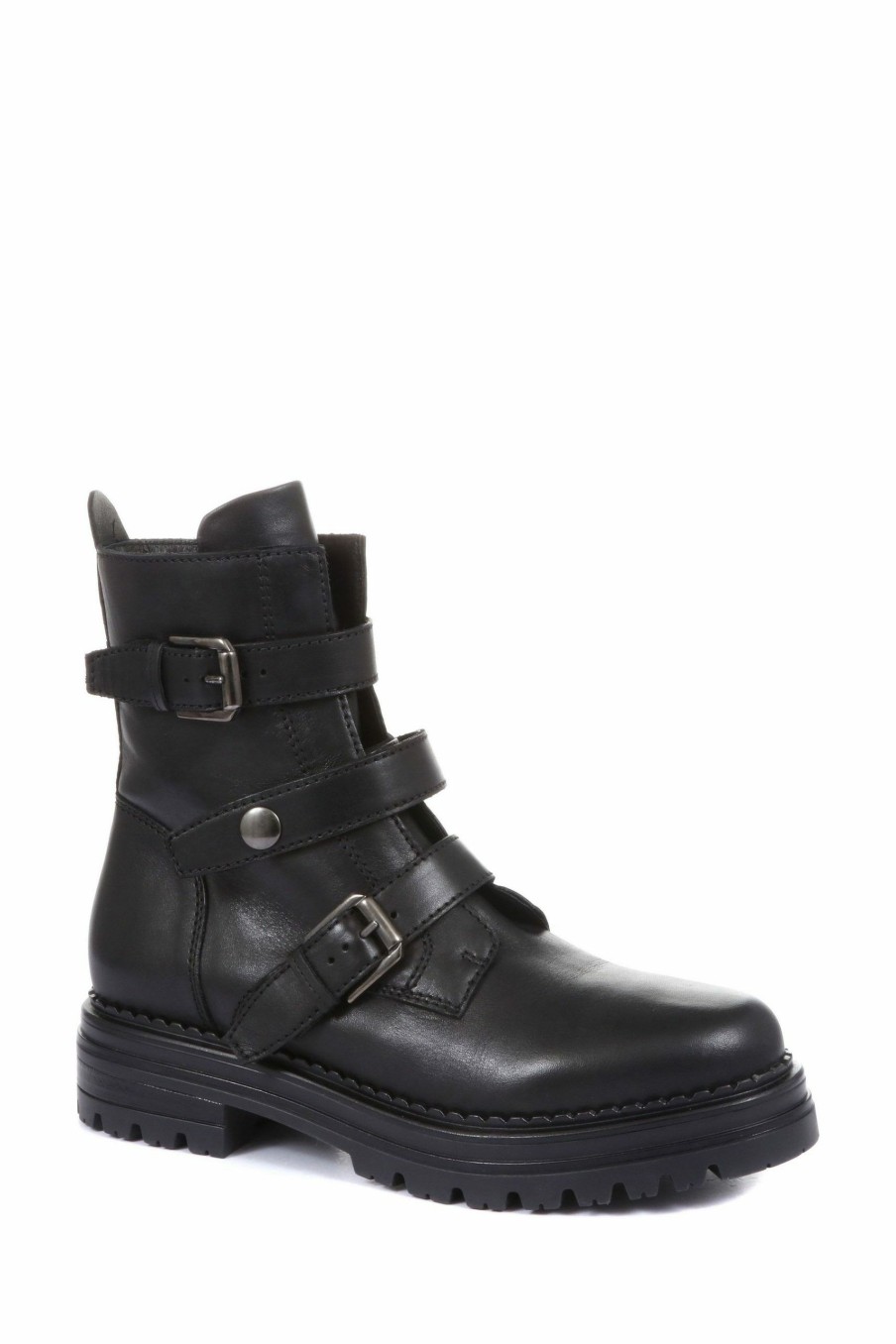 Boots * | Jones Bootmaker Womens Casimira Black Buckle Biker Boots