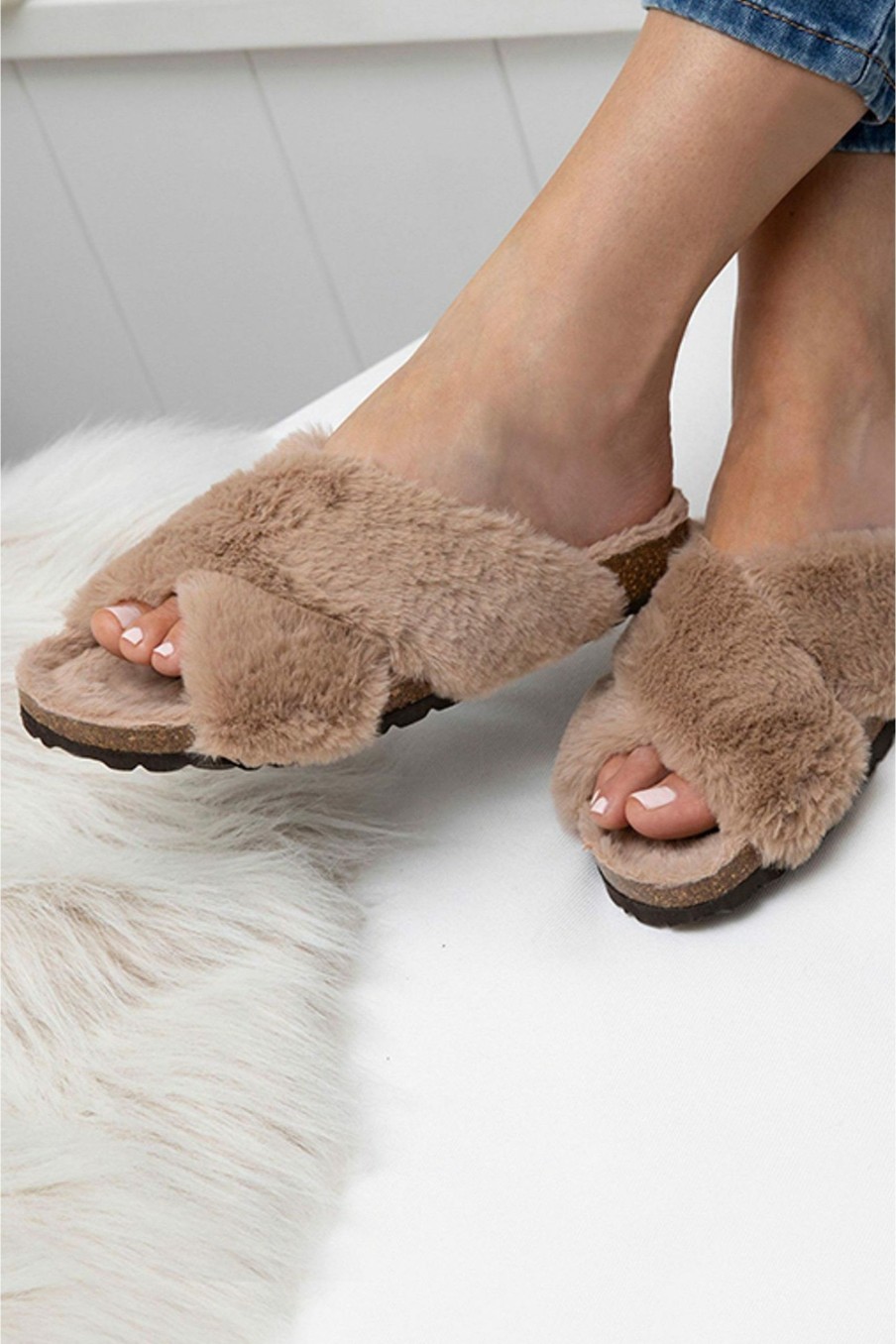 Other * | Jones Bootmaker Brown Totto Faux-Fur Slider Slippers