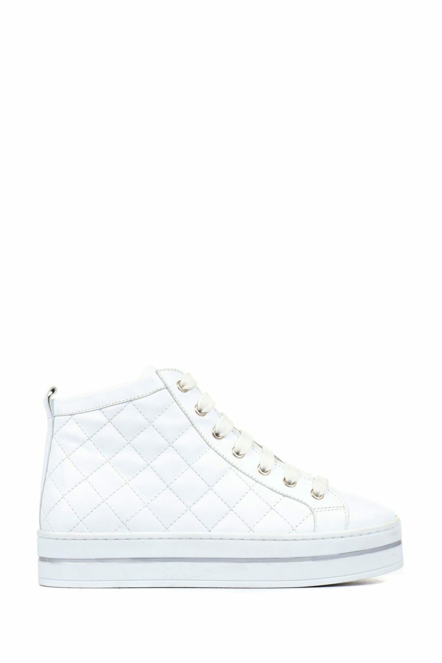 Trainers * | Jones Bootmaker Elenore White Leather Quilted Trainers