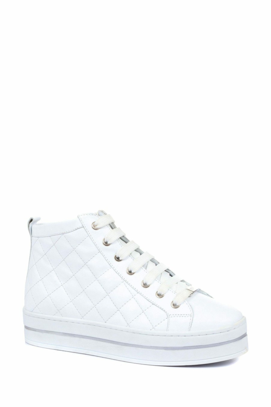 Trainers * | Jones Bootmaker Elenore White Leather Quilted Trainers