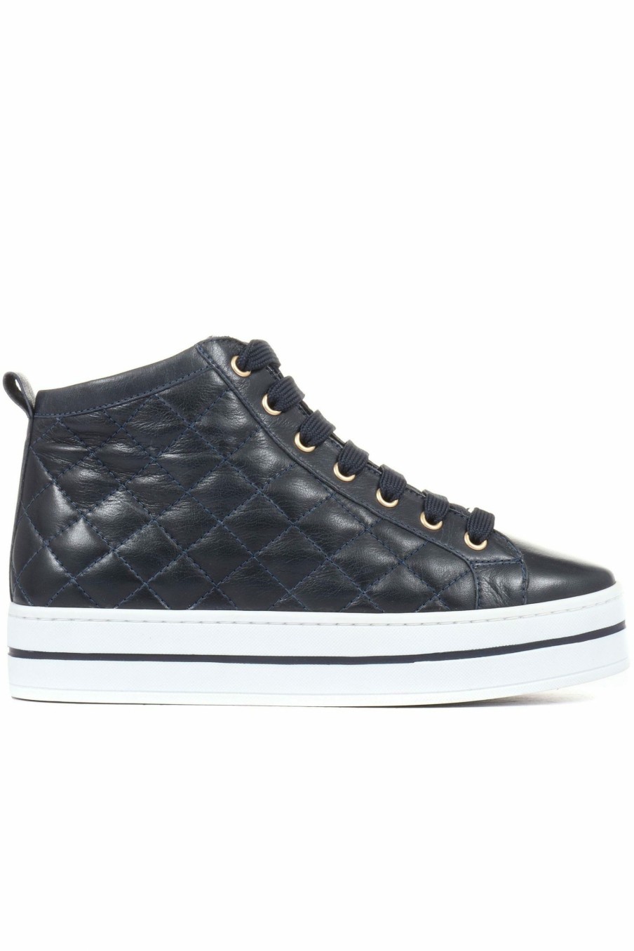 Trainers * | Jones Bootmaker Blue Elenore Leather Quilted Trainers