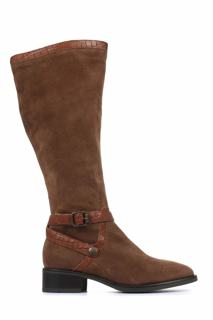 Boots * | Jones Bootmaker Brown Leather Flat Pointed Ladies Riding Boots