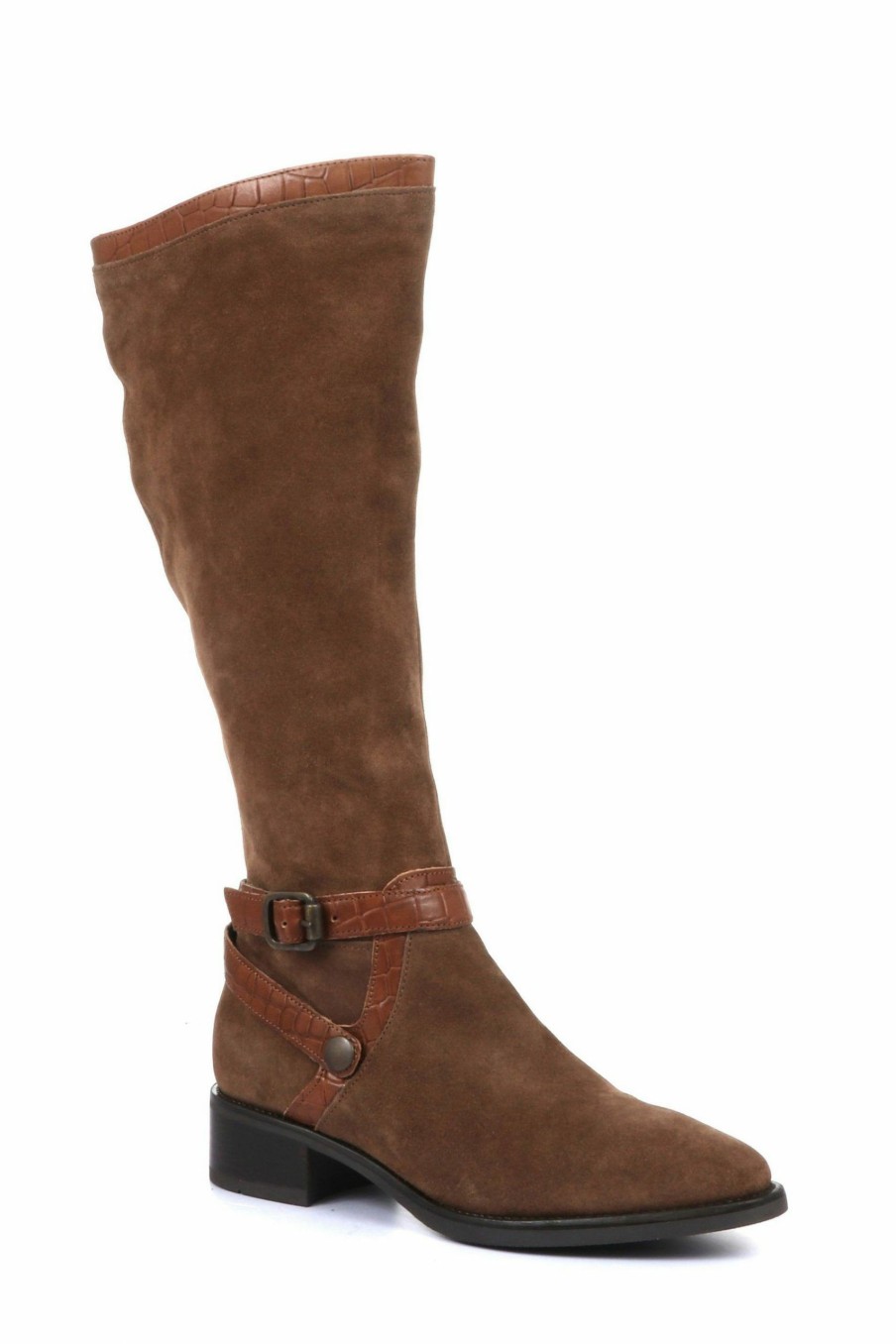 Boots * | Jones Bootmaker Brown Leather Flat Pointed Ladies Riding Boots