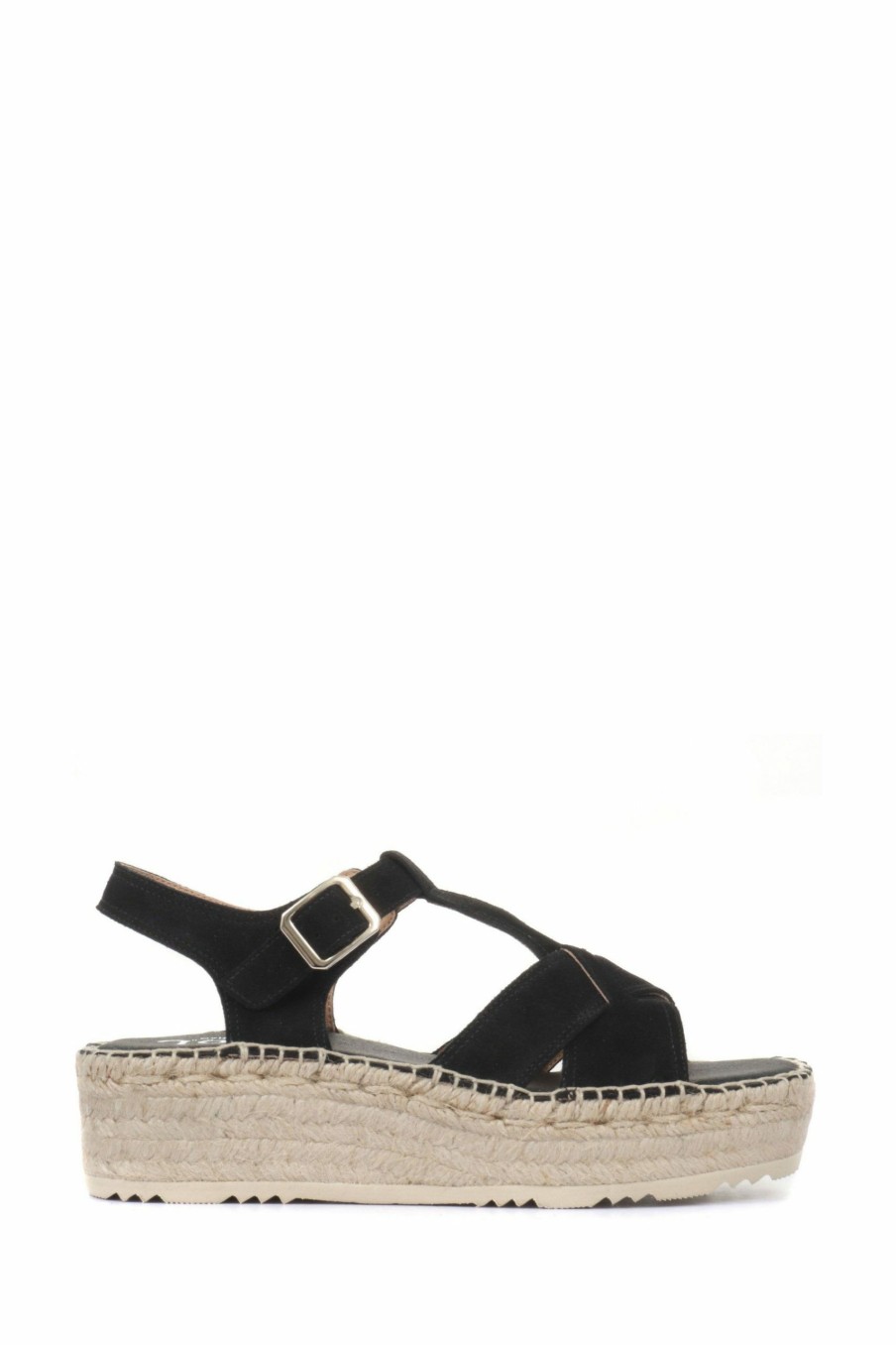 Sandals * | Jones Bootmaker Black Adrienne Ladies Leather Espadrille Sandals