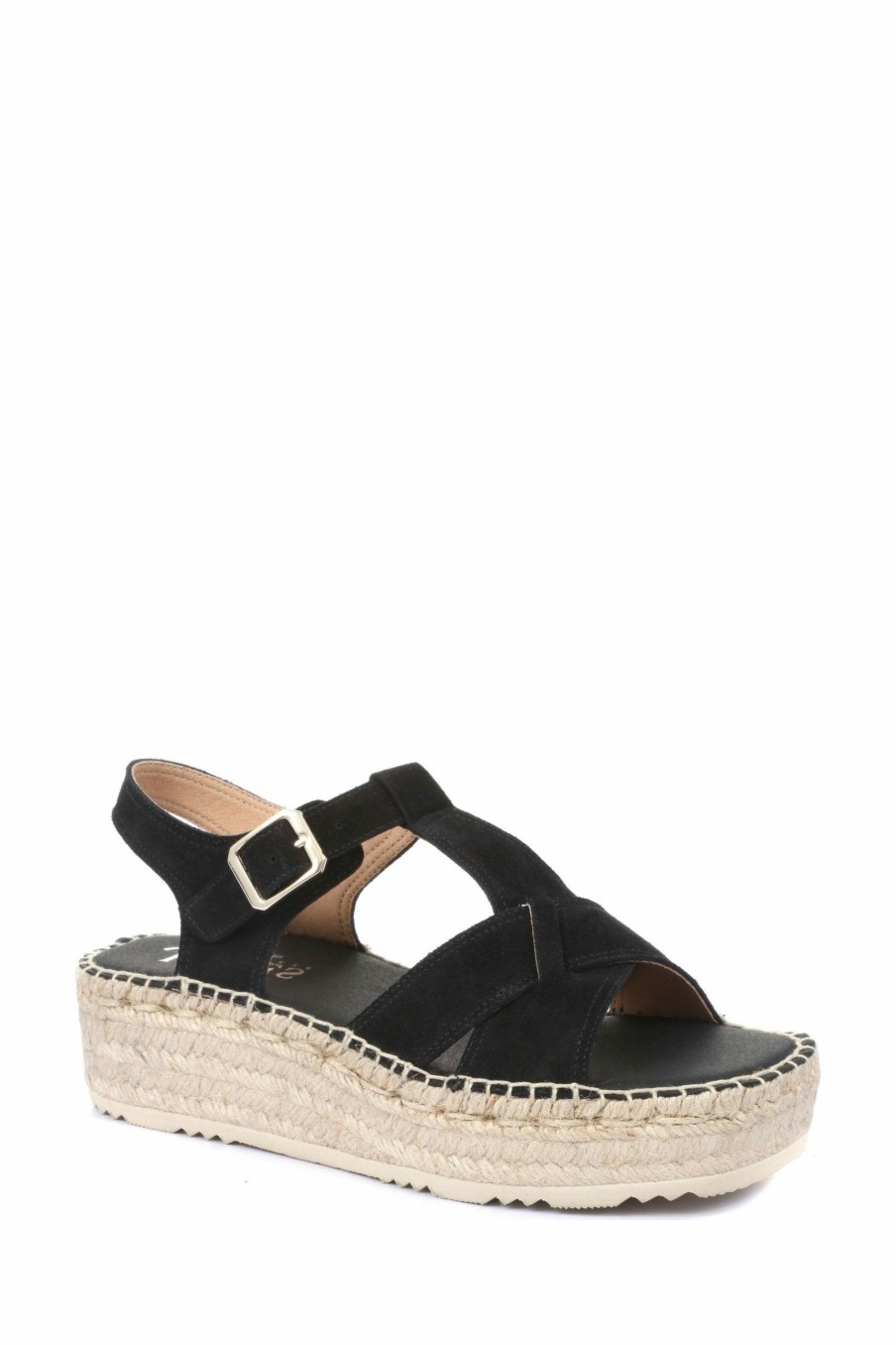 Sandals * | Jones Bootmaker Black Adrienne Ladies Leather Espadrille Sandals