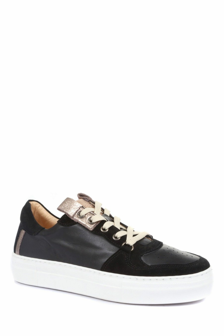 Trainers * | Jones Bootmaker Women'S Black Ashlynn Leather Lace-Up Trainers