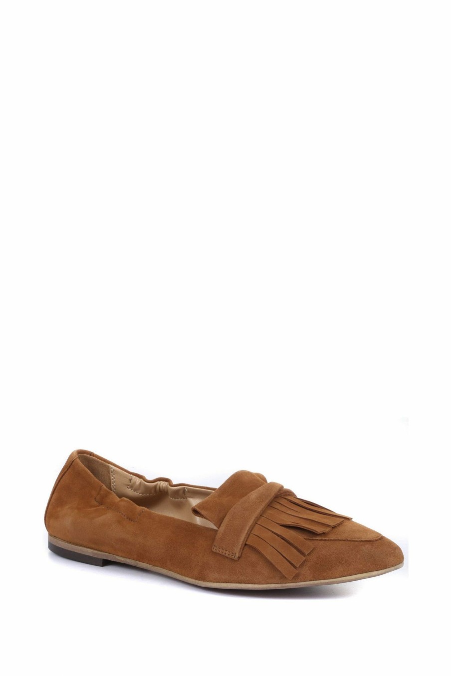 Shoes * | Jones Bootmaker Ladies Tan Brown Wren Suede Leather Fringe Loafers