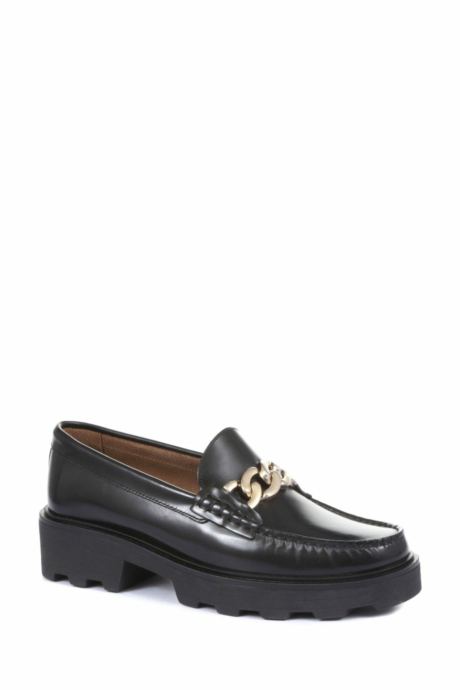 Shoes * | Jones Bootmaker Ladies Black Macey Chunky Leather Loafers