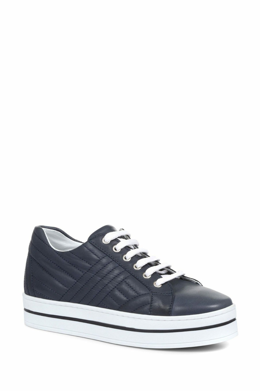 Trainers * | Jones Bootmaker Blue Amira Ladies Leather Platform Trainers