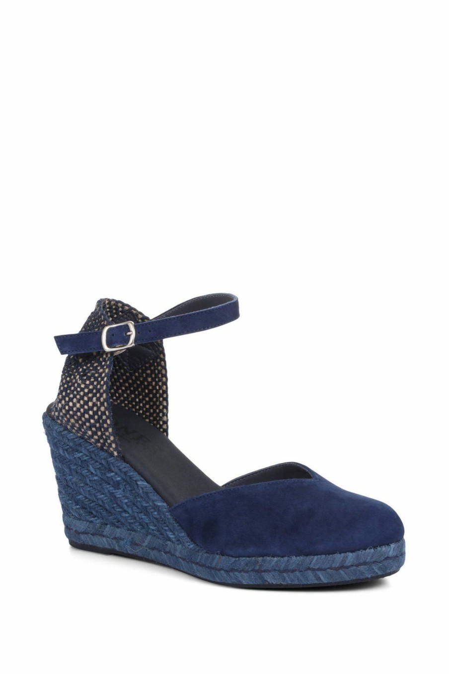 Other * | Jones Bootmaker Ladies Blue Arabella Leather Wedge Sandals