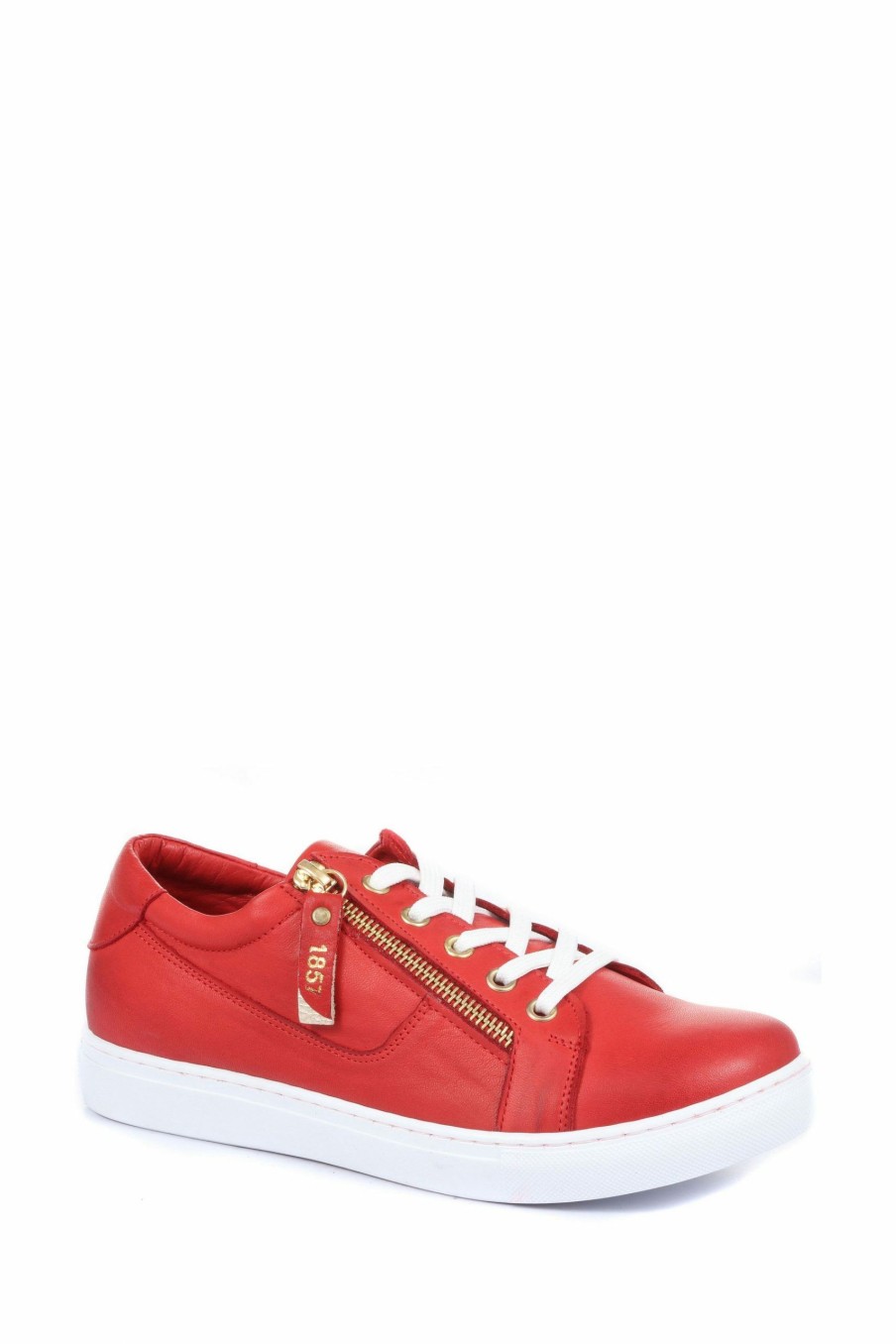 Trainers * | Jones Bootmaker Red Padova Leather Lace-Up Trainers