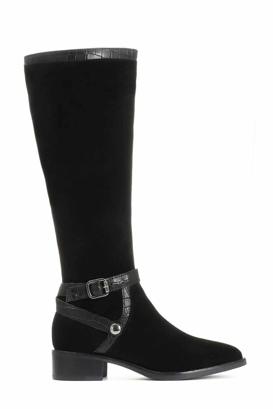 Boots * | Jones Bootmaker Black Leather Flat Pointed Ladies Riding Boots