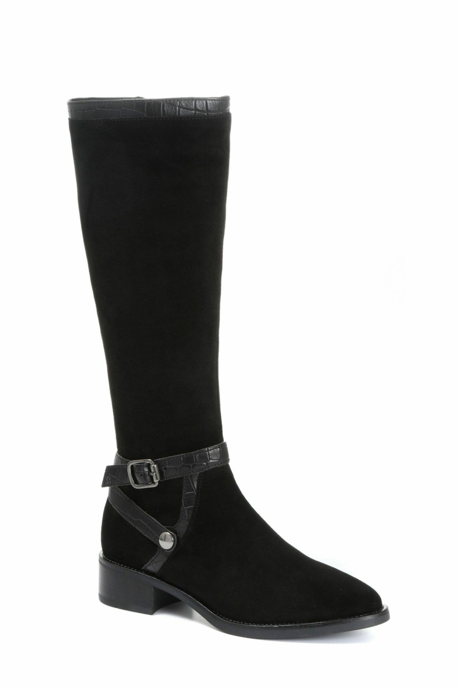 Boots * | Jones Bootmaker Black Leather Flat Pointed Ladies Riding Boots