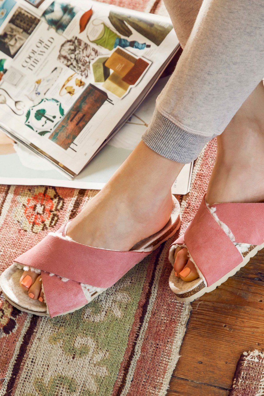 Sandals * | Jones Bootmaker Pink Lacy Ladies Suede Mules