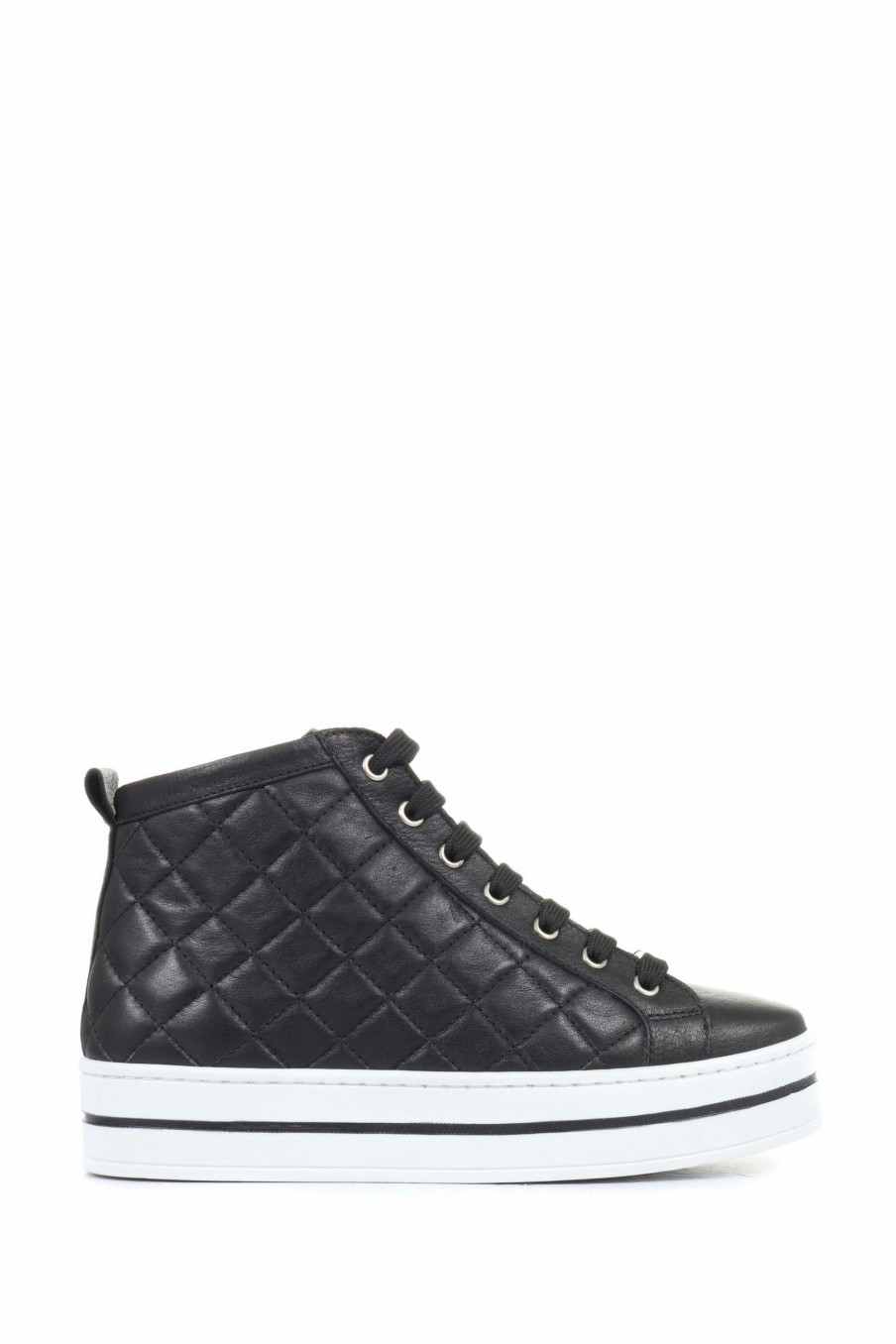 Trainers * | Jones Bootmaker Elenore Black Leather Quilted Trainers