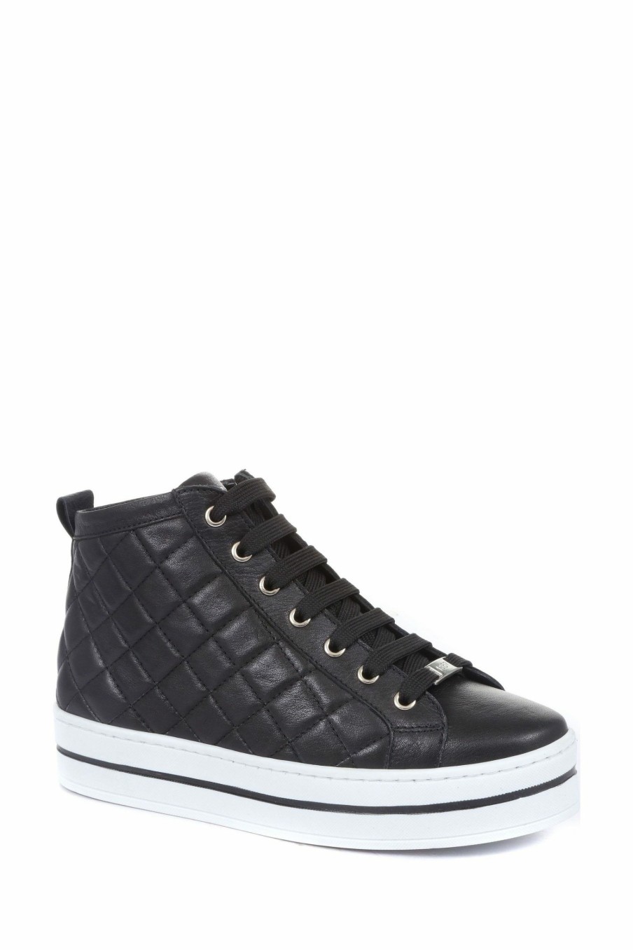 Trainers * | Jones Bootmaker Elenore Black Leather Quilted Trainers