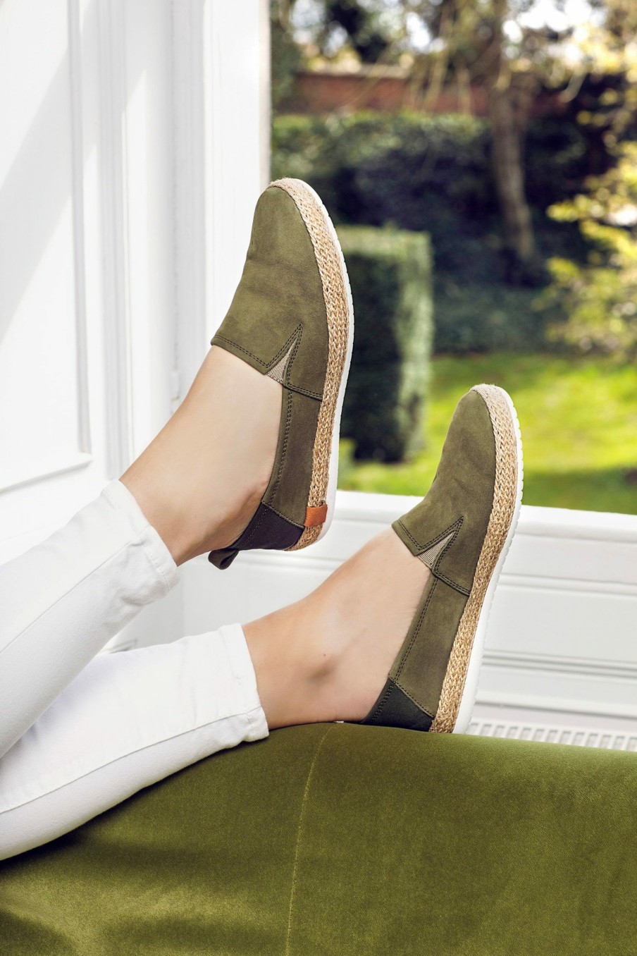 Shoes * | Jones Bootmaker Green Milan Leather Ladies Espadrilles