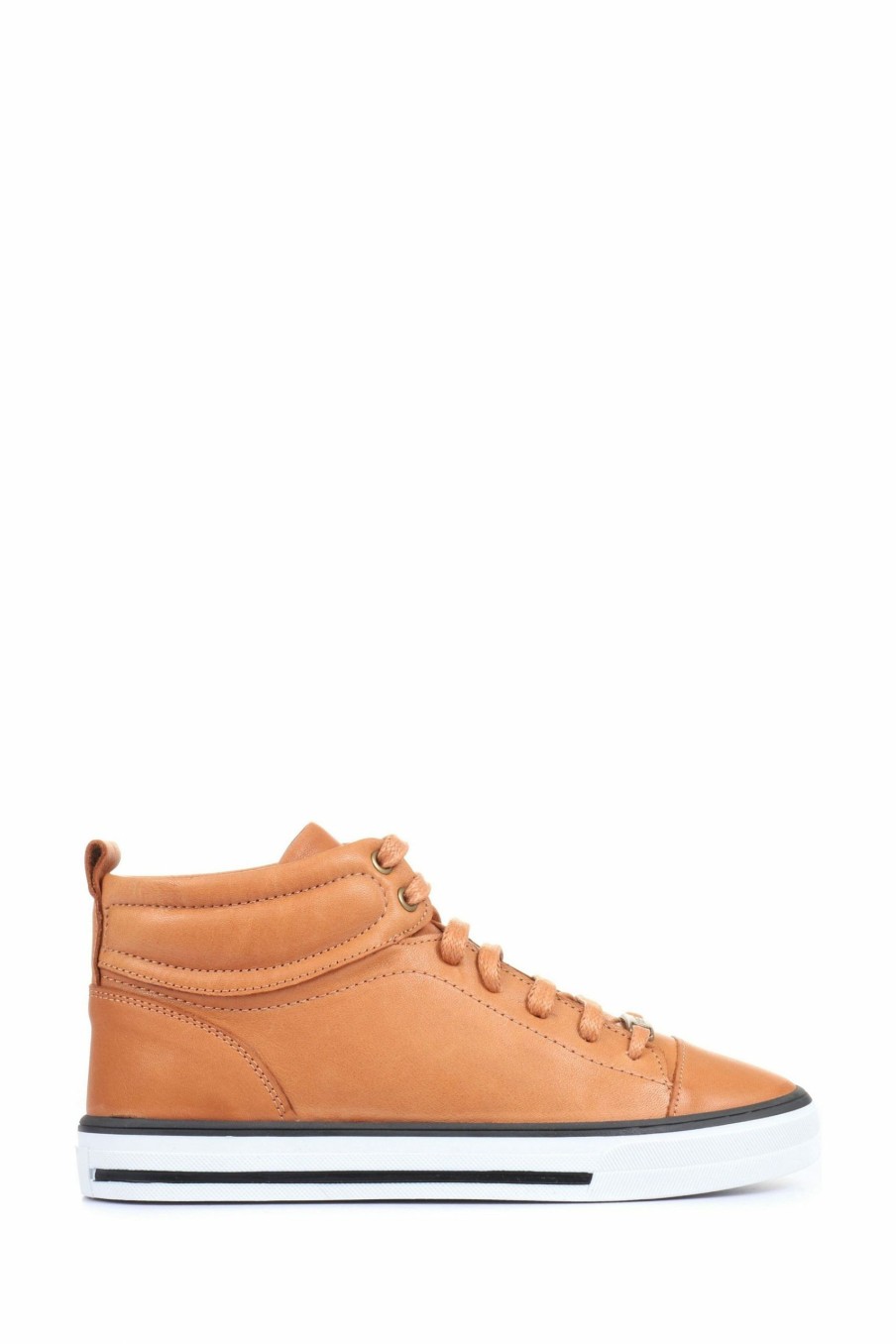 Trainers * | Jones Bootmaker Tan Brown Brompton Leather Ladies High Top Trainers