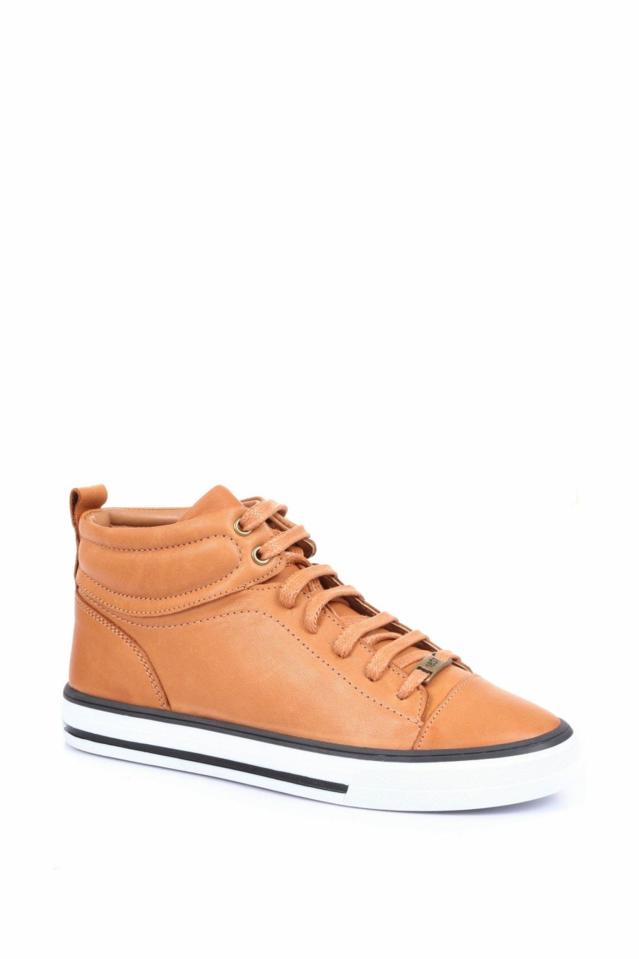 Trainers * | Jones Bootmaker Tan Brown Brompton Leather Ladies High Top Trainers