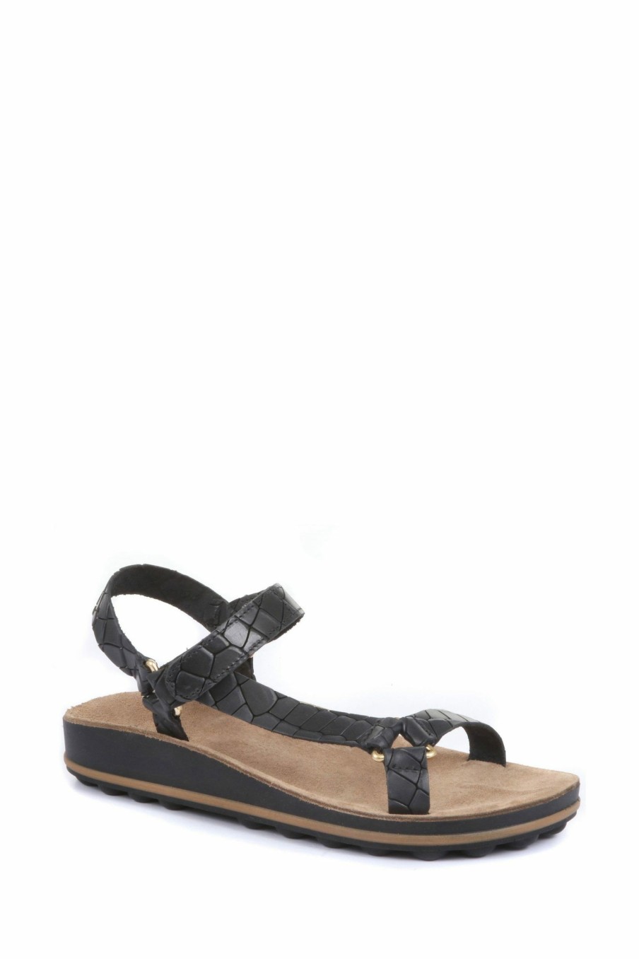 Sandals * | Jones Bootmaker Ladies Black/Silver Beach Flat Sandals