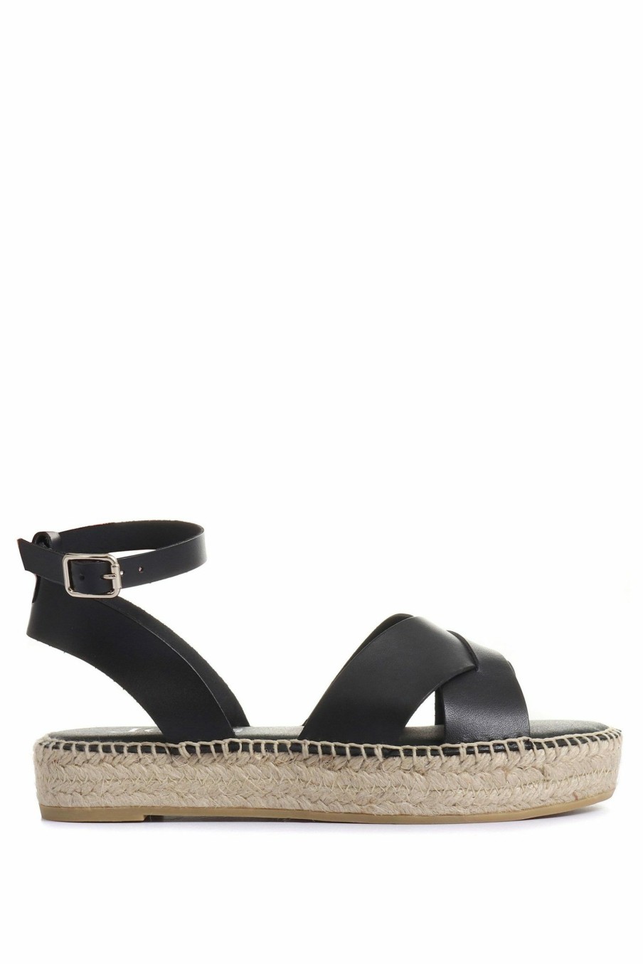 Sandals * | Jones Bootmaker Ladies Black Agnes Leather Flatform Sandals