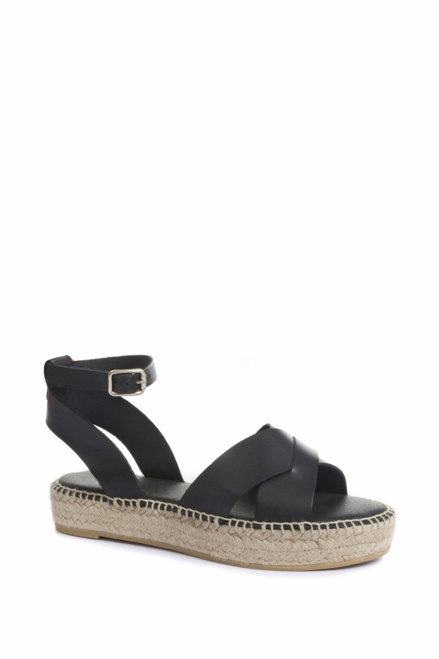 Sandals * | Jones Bootmaker Ladies Black Agnes Leather Flatform Sandals