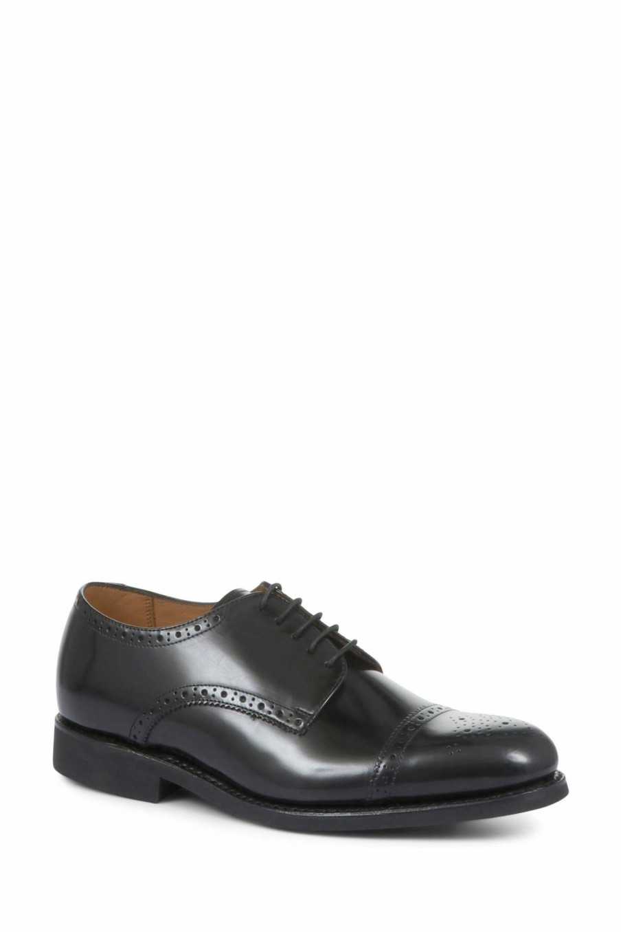 Shoes * | Jones Bootmaker Black Mile End Goodyear Welted Polished Men'S Leather Brogues