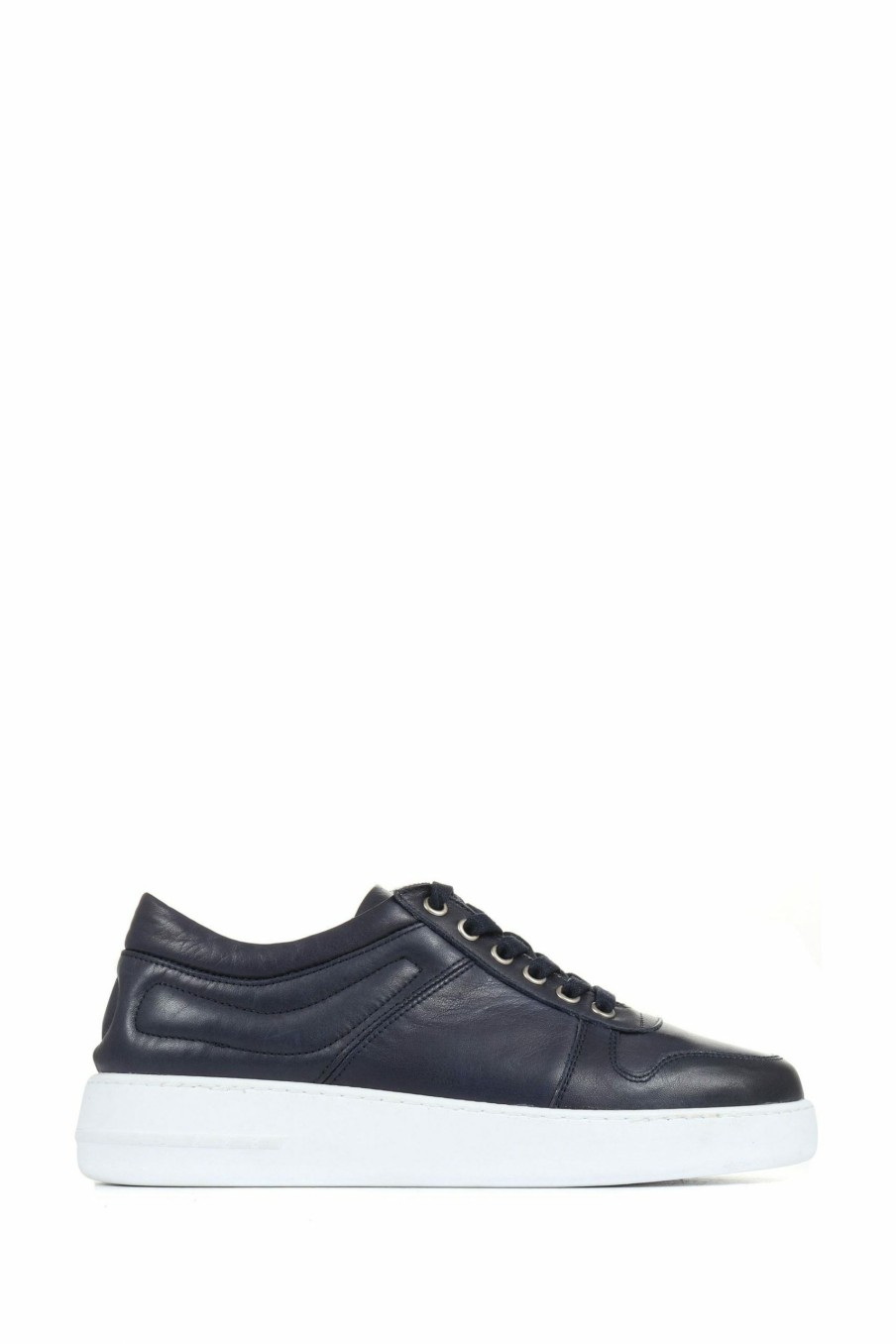 Trainers * | Jones Bootmaker Navy Blue Alani Leather Platform Trainers