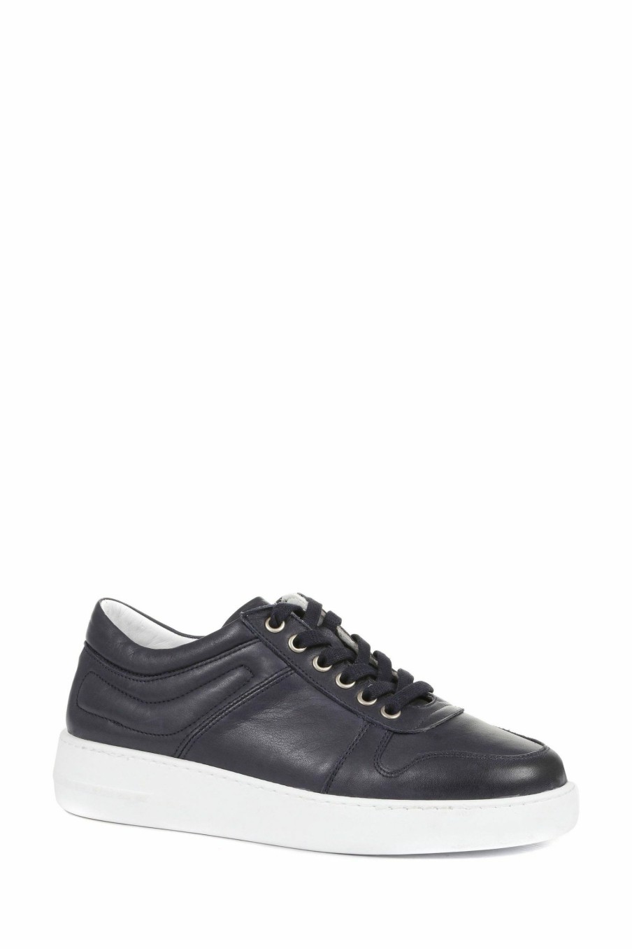 Trainers * | Jones Bootmaker Navy Blue Alani Leather Platform Trainers