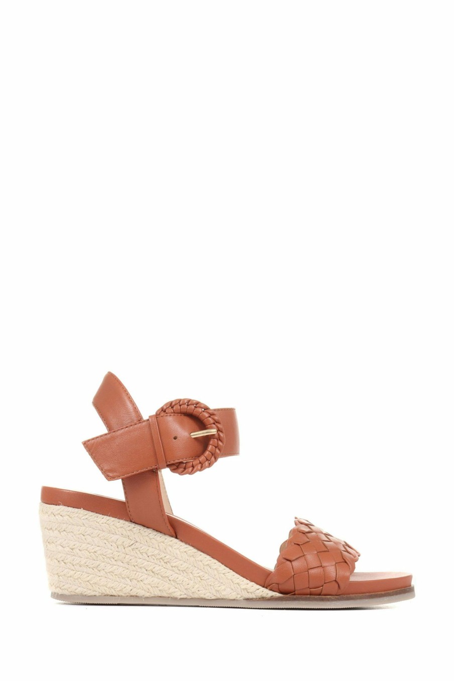 Sandals * | Jones Bootmaker Ladies Brown Luana Leather Wedge Sandals